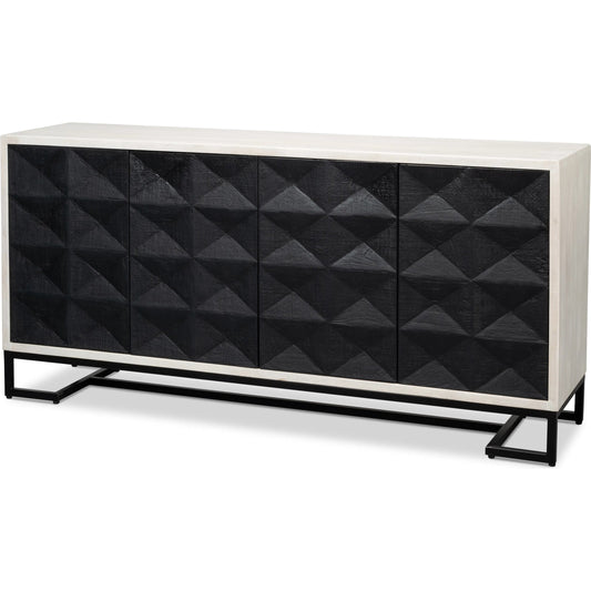 Asiger Four Door Sideboard by Sarreid Ltd. in black. Made from mango wood in a unique style.