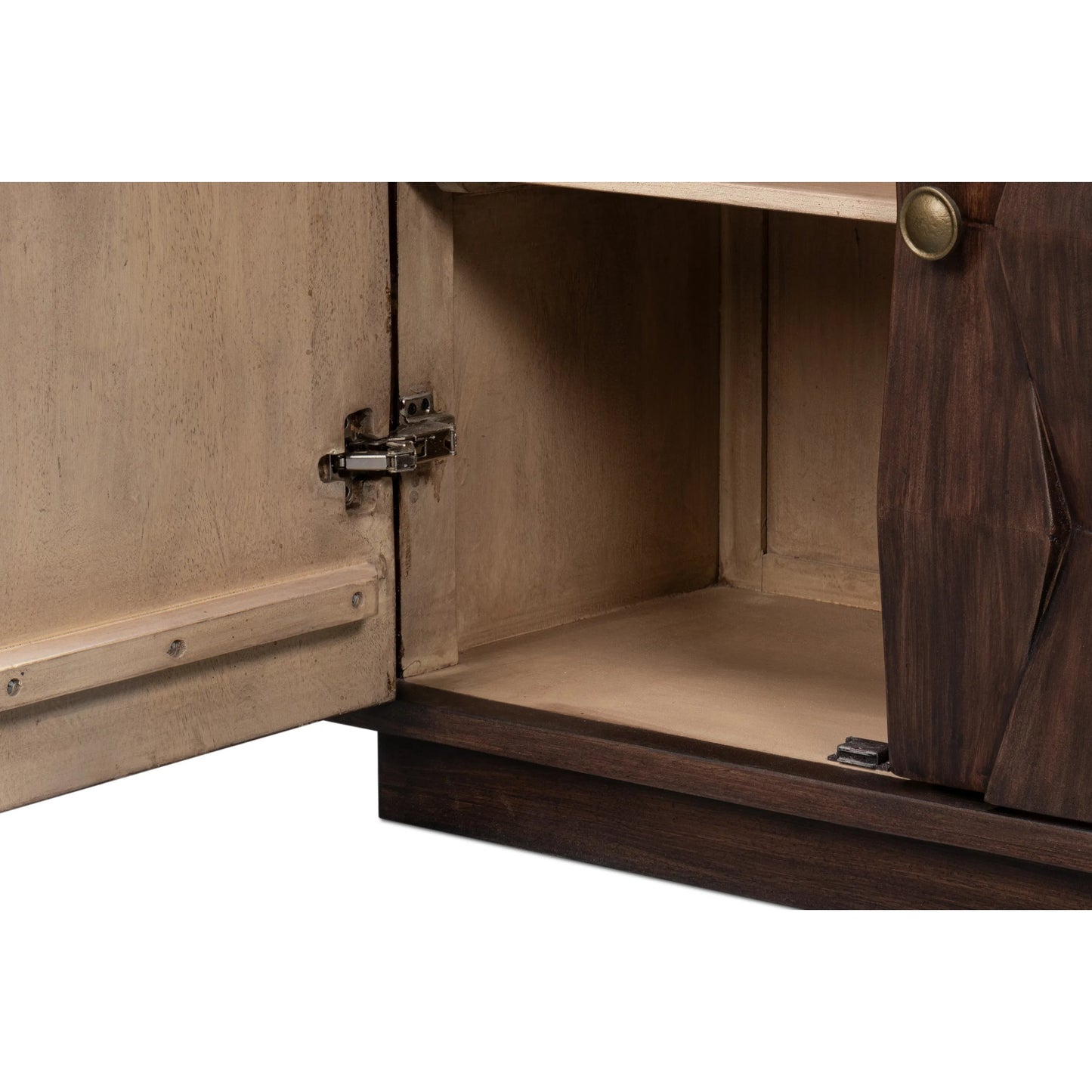 010 SI-2372563 | Closeup | Preston Four Door Sideboard by Sarreid Ltd. in brown. Made from mango wood in a traditional style.
