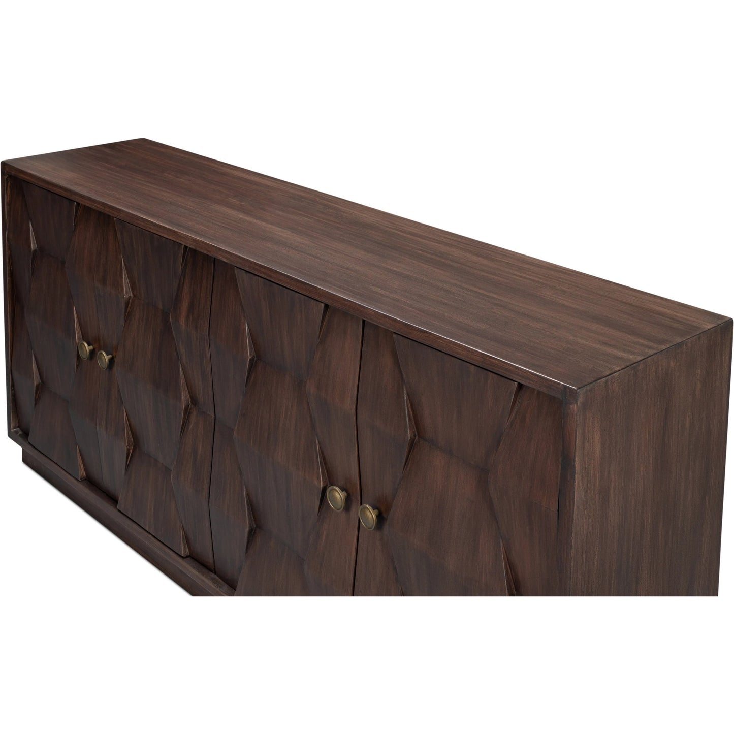 012 SI-2372563 | Closeup | Preston Four Door Sideboard by Sarreid Ltd. in brown. Made from mango wood in a traditional style.