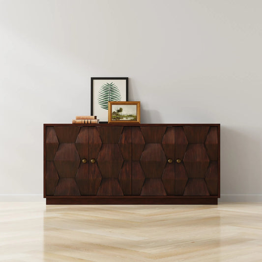 Preston Four Door Sideboard by Sarreid Ltd. in brown. Made from mango wood in a unique style.