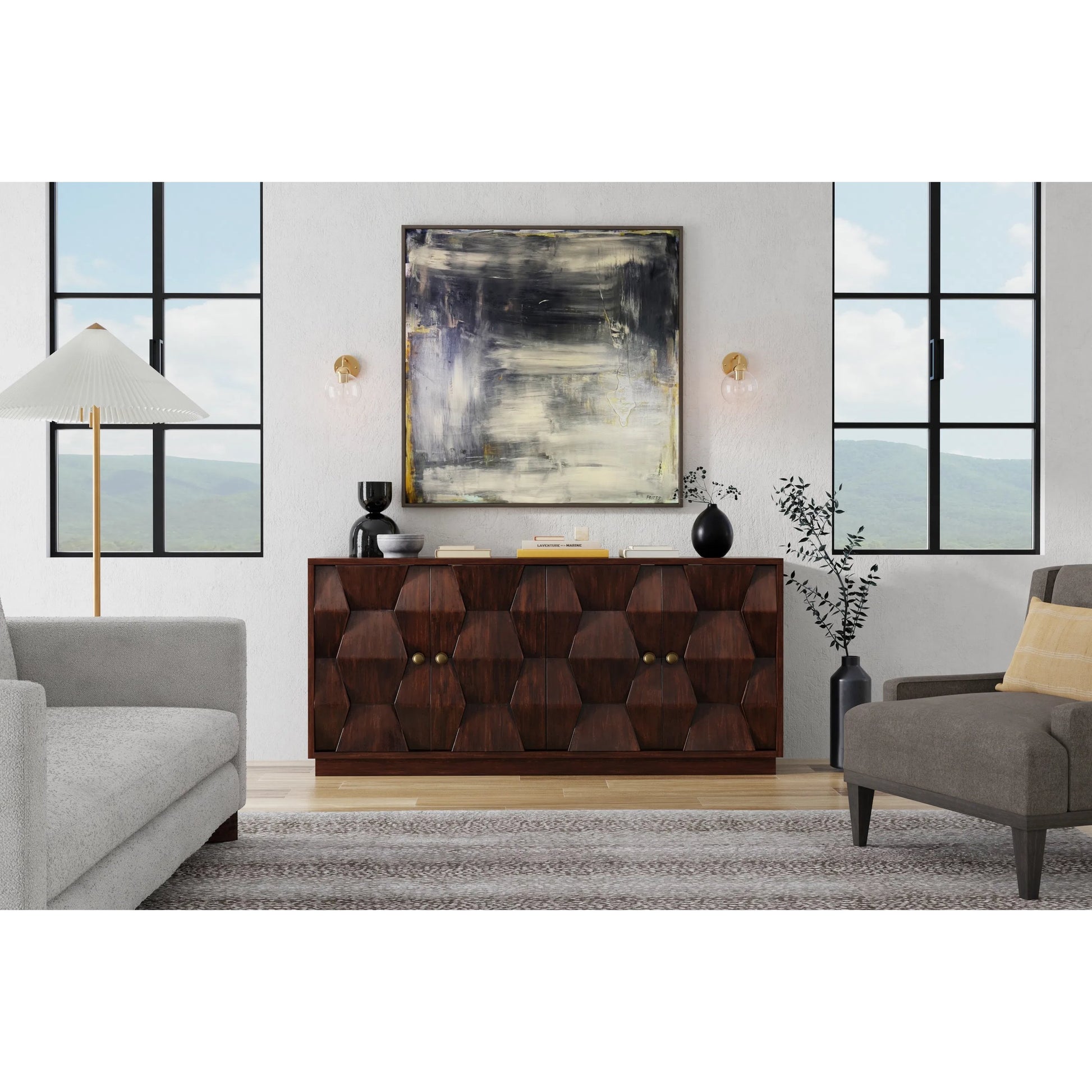 Preston Four Door Sideboard by Sarreid Ltd. in brown. Made from mango wood in a traditional style.
