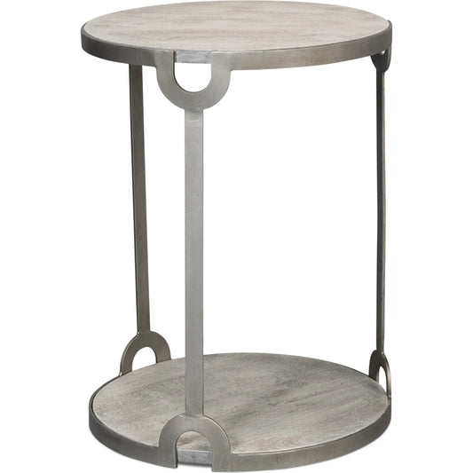 Phin End Table by Sarreid Ltd. in grey. Made from iron, mango wood in a unique style.