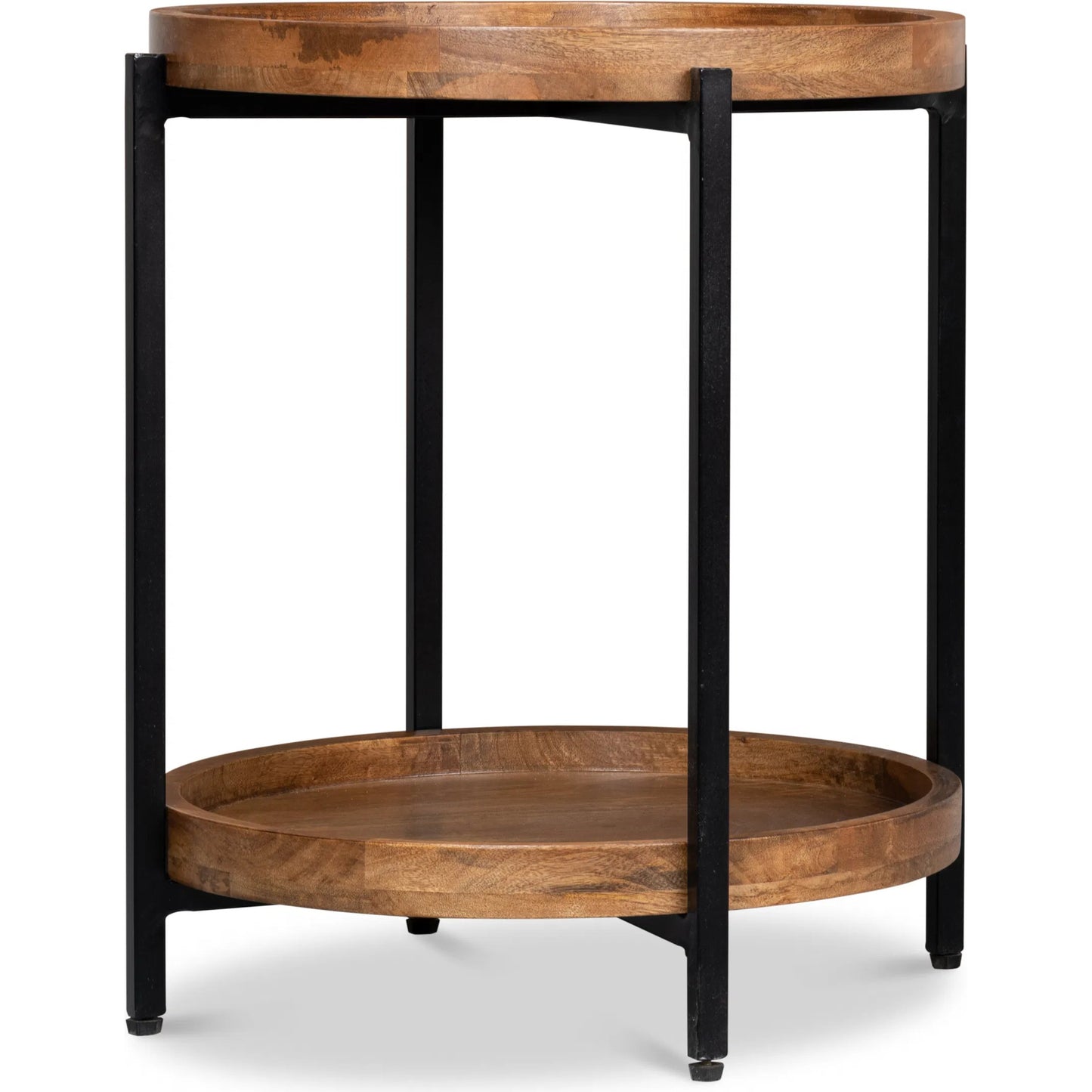 003 SI-2372564 | Additional Silo | Profile Round End Table by Sarreid Ltd. in brown. Made from iron, mango wood in a transitional style.
