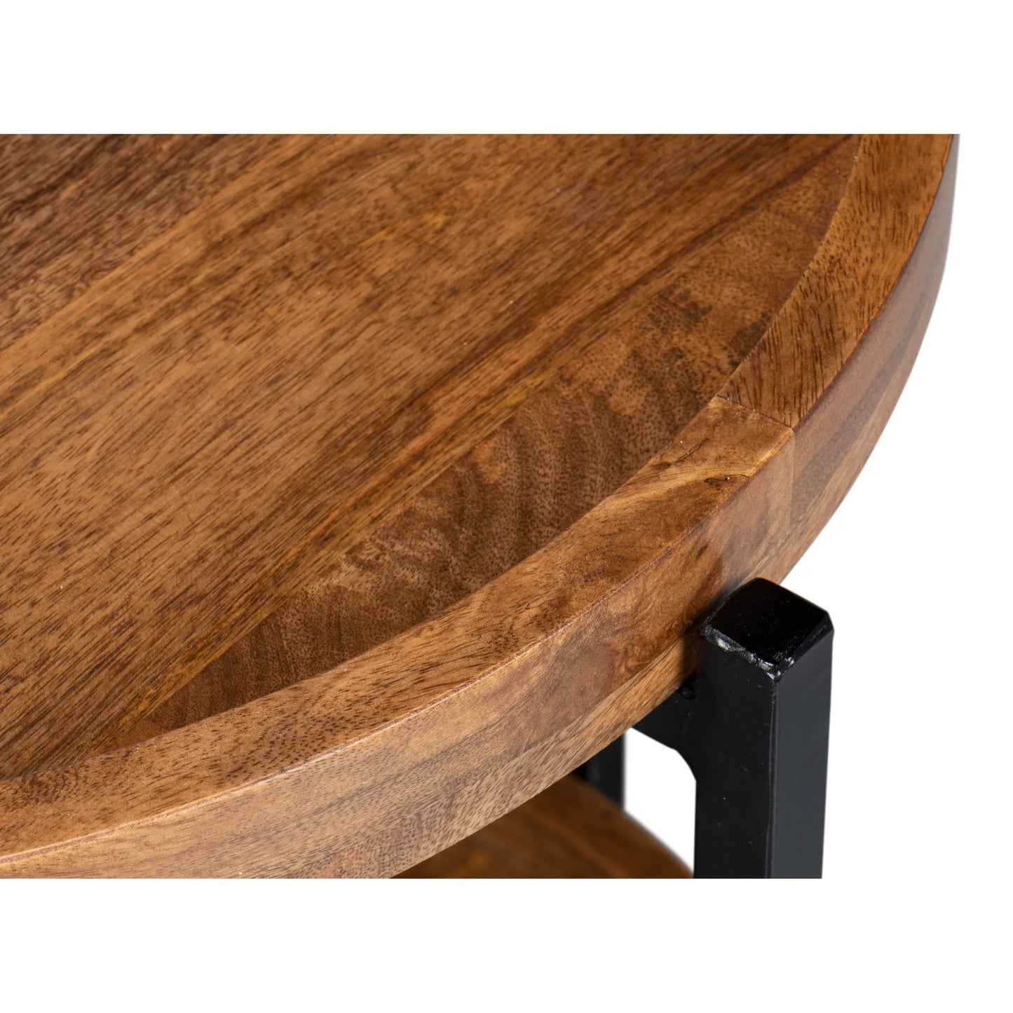 012 SI-2372564 | Closeup | Profile Round End Table by Sarreid Ltd. in brown. Made from iron, mango wood in a transitional style.