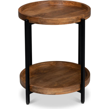 Profile Round End Table by Sarreid Ltd. in brown. Made from iron, mango wood in a transitional style.