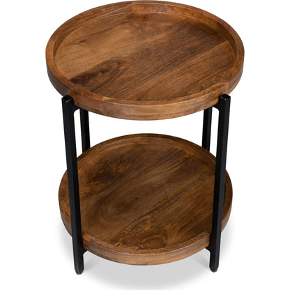 Profile Round End Table by Sarreid Ltd. in brown. Made from iron, mango wood in a transitional style.