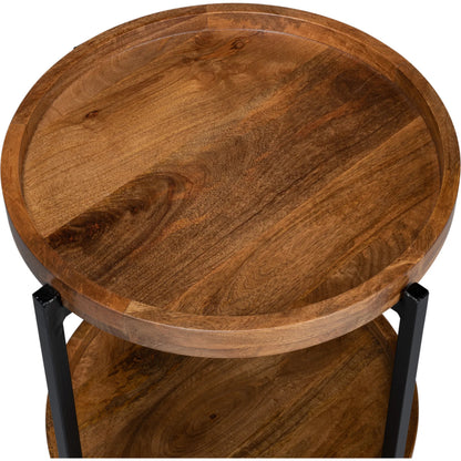 Profile Round End Table by Sarreid Ltd. in brown. Made from iron, mango wood in a transitional style.