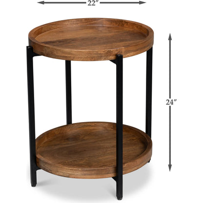 Profile Round End Table by Sarreid Ltd. in brown. Made from iron, mango wood in a transitional style.