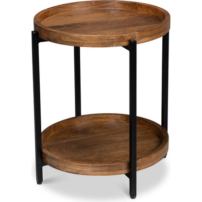Profile Round End Table by Sarreid Ltd. in brown. Made from iron, mango wood in a transitional style.