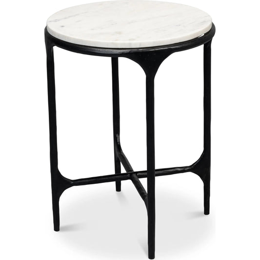 Anapa Round End Table by Sarreid Ltd. in white and iron, marble. Made from unique in a unique style.