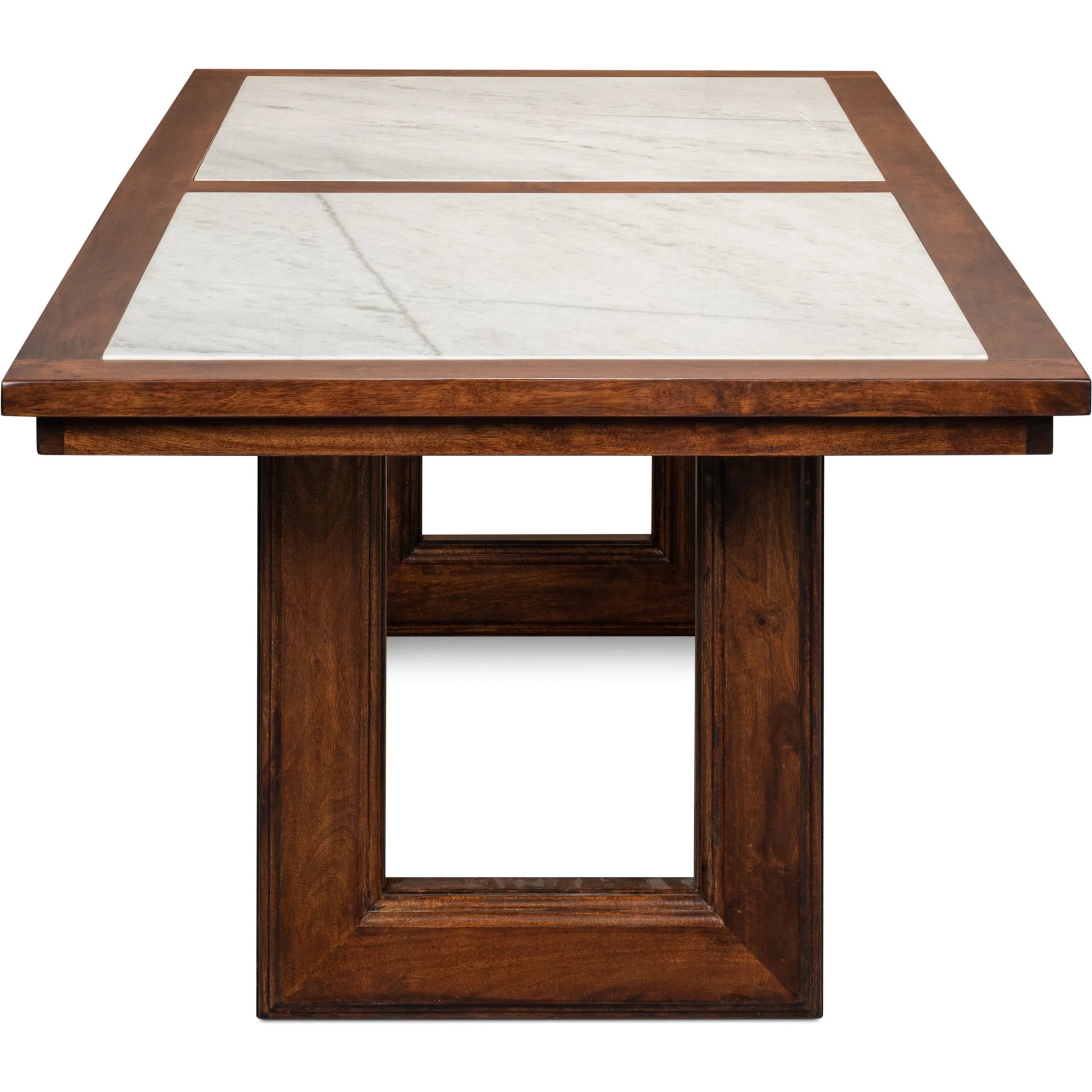 Versatilis Dining Table by Sarreid Ltd. in brown. Made from mango base with marble top in a modern style.