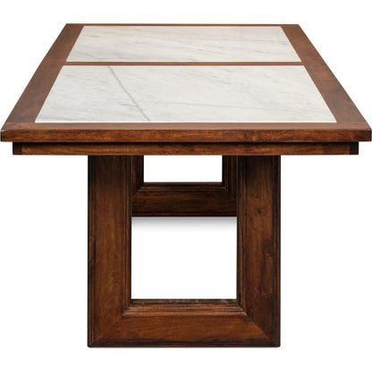 Versatilis Dining Table by Sarreid Ltd. in brown. Made from mango base with marble top in a modern style.