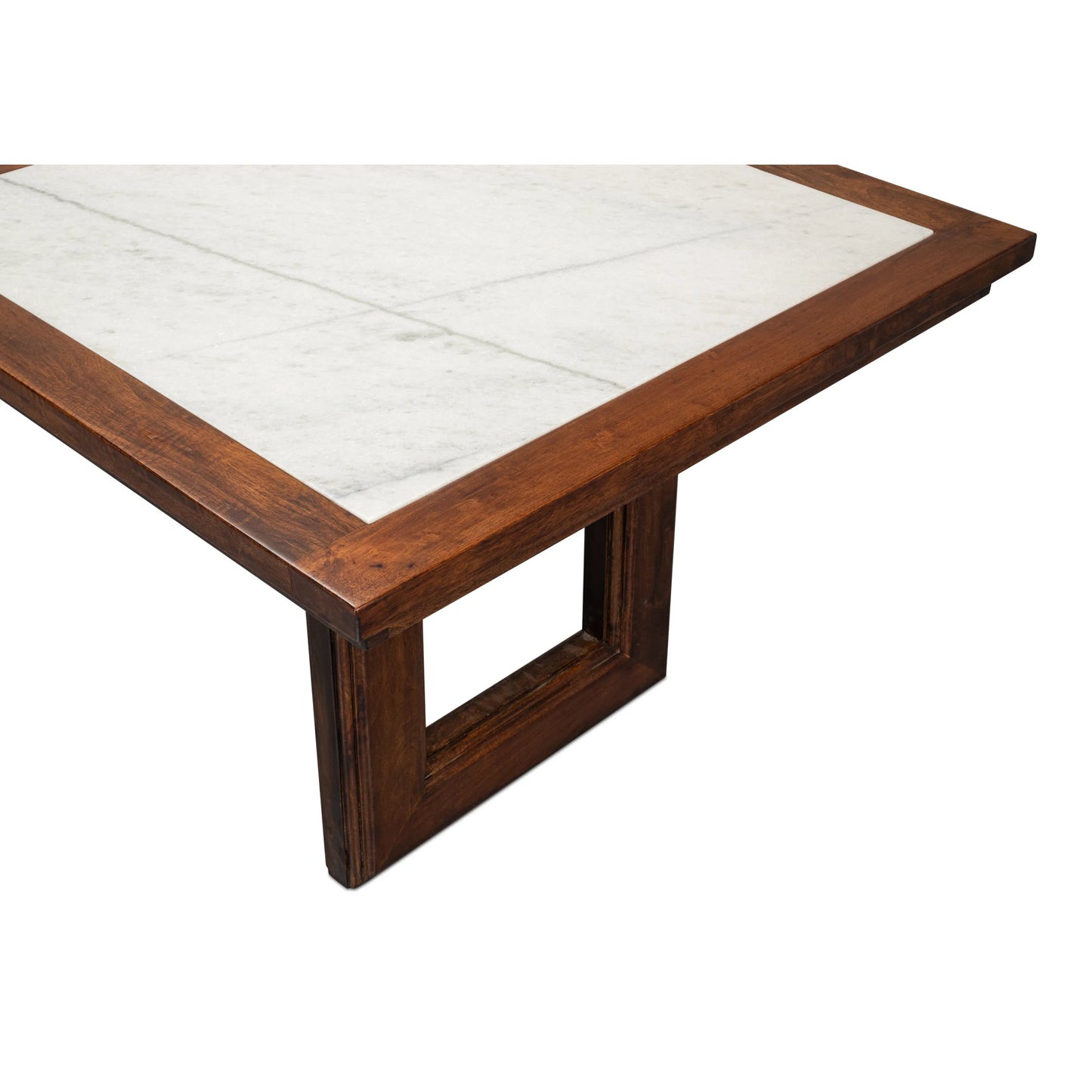 009 SI-2372592 | Closeup | Versatilis Dining Table by Sarreid Ltd. in brown. Made from mango base with marble top in a modern style.