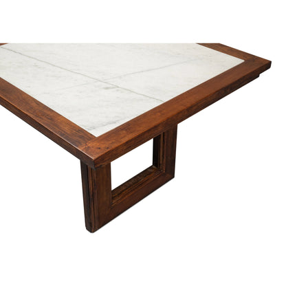 Versatilis Dining Table by Sarreid Ltd. in brown. Made from mango base with marble top in a modern style.