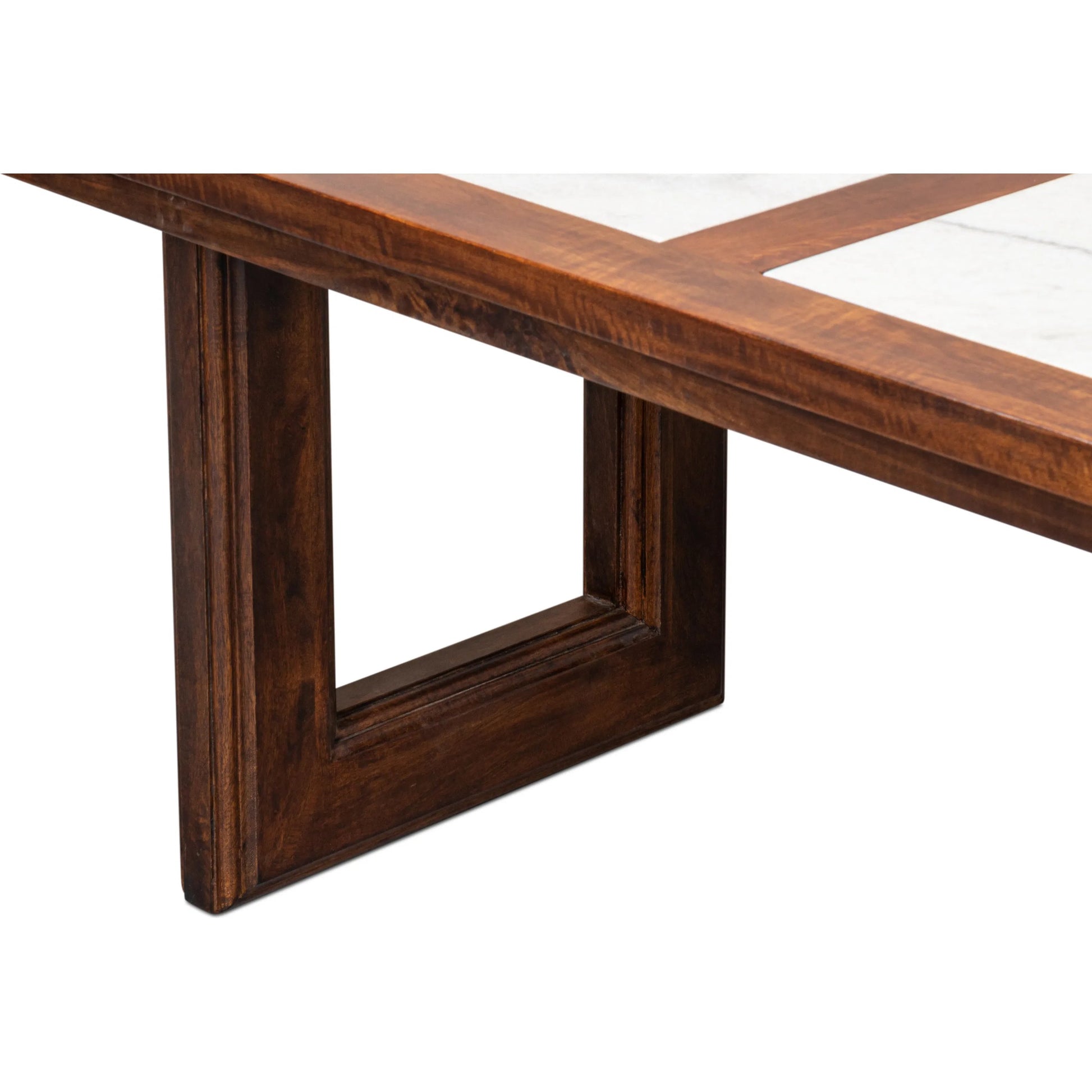 Versatilis Dining Table by Sarreid Ltd. in brown. Made from mango base with marble top in a modern style.