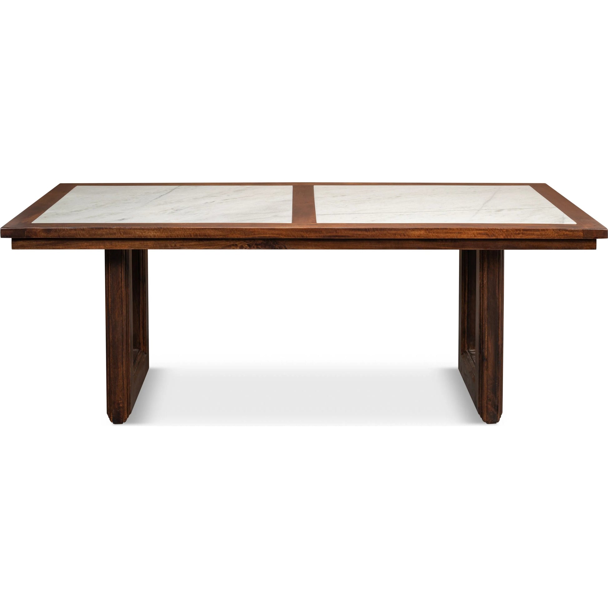 Versatilis Dining Table by Sarreid Ltd. in brown. Made from mango base with marble top in a modern style.