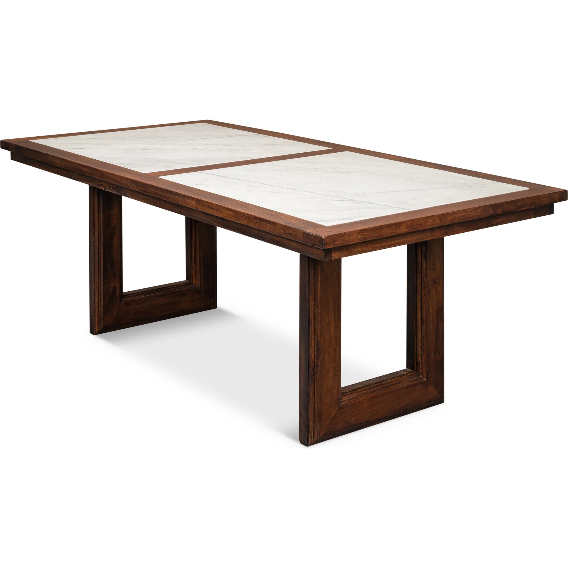 Versatilis Dining Table by Sarreid Ltd. in brown. Made from mango base with marble top in a modern style.