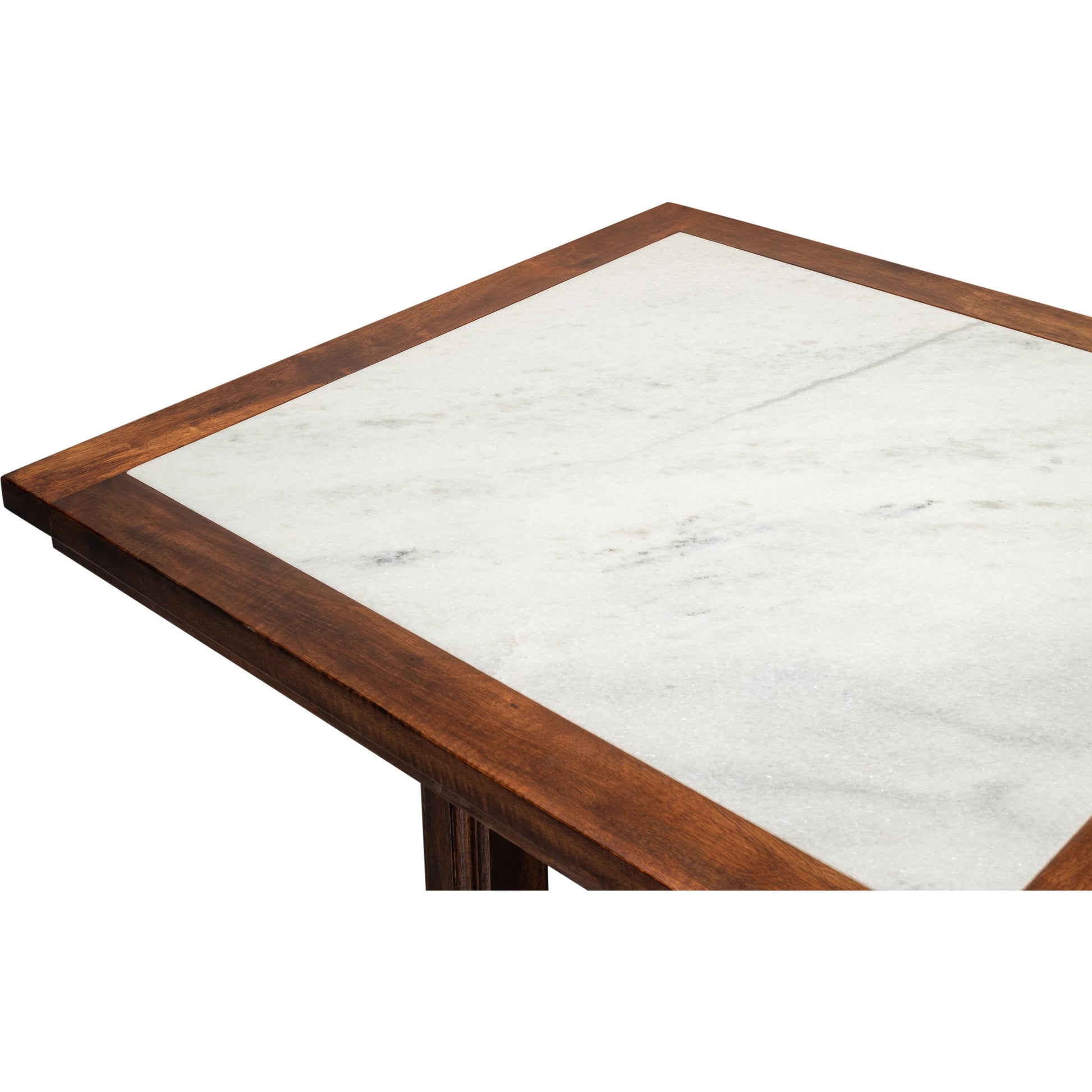 Versatilis Dining Table by Sarreid Ltd. in brown. Made from mango base with marble top in a modern style.
