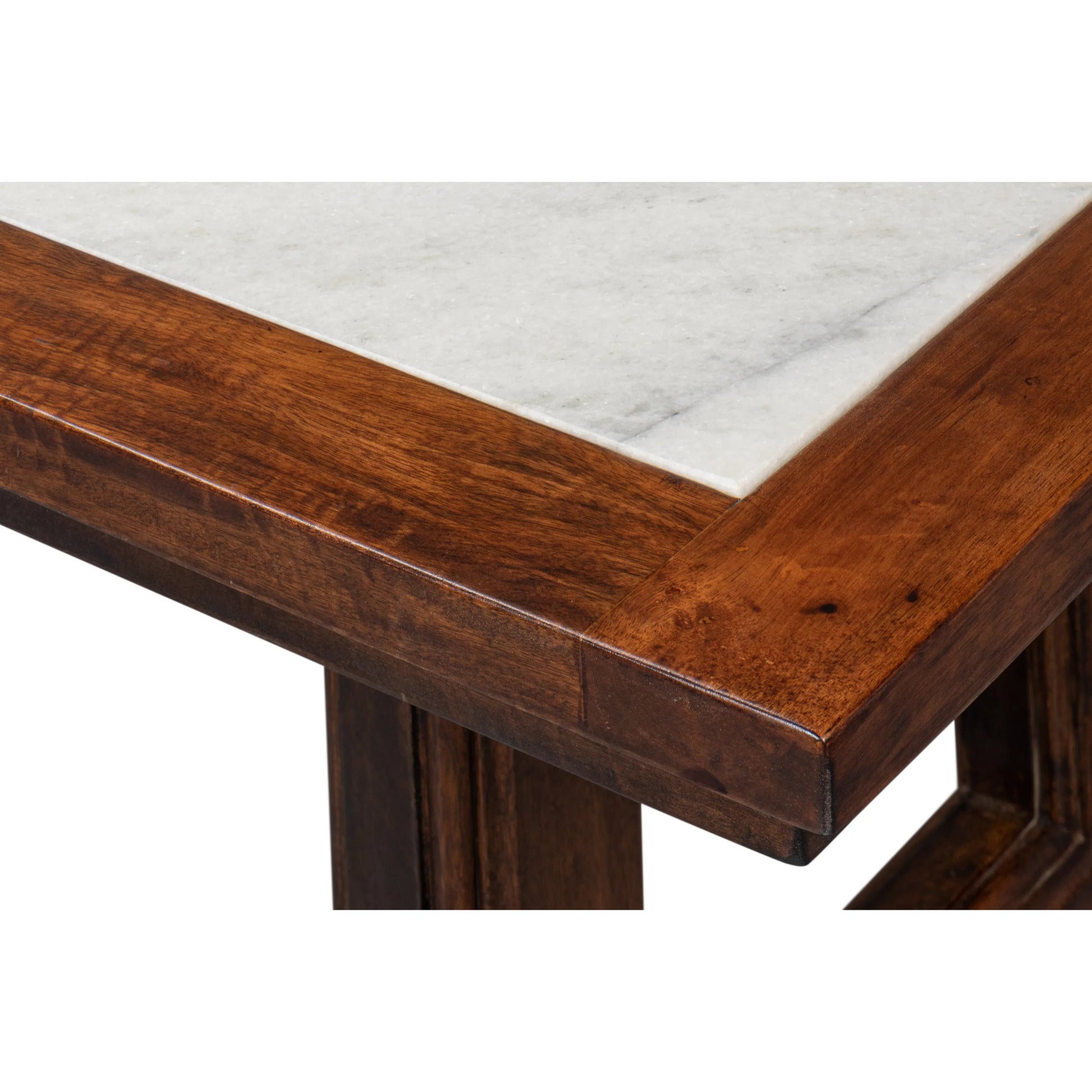 Versatilis Dining Table by Sarreid Ltd. in brown. Made from mango base with marble top in a modern style.