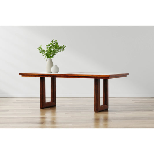 Versatilis Dining Table by Sarreid Ltd. in brown. Made from mango base with marble top in a unique style.