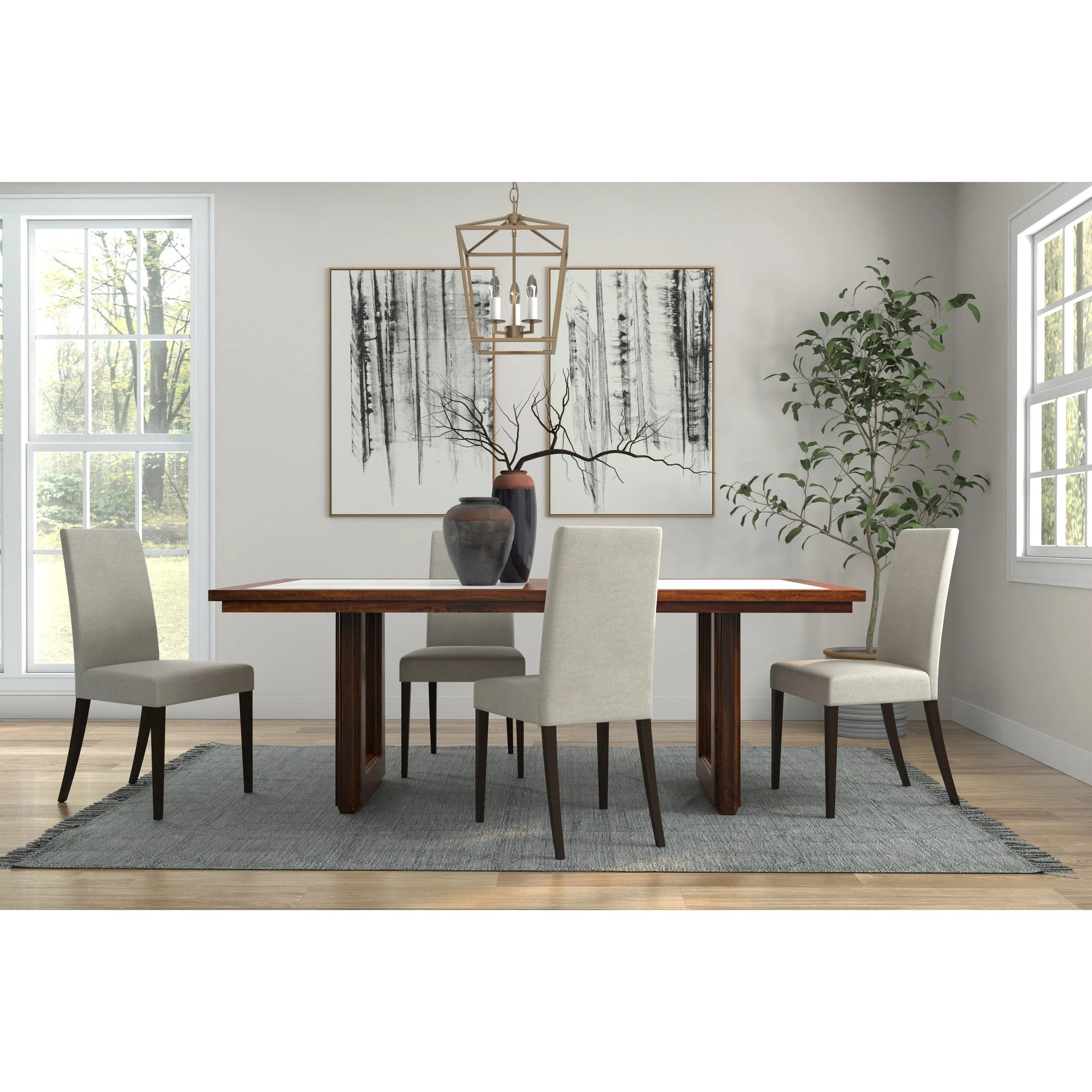 Versatilis Dining Table by Sarreid Ltd. in brown. Made from mango base with marble top in a modern style.