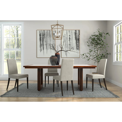 Versatilis Dining Table by Sarreid Ltd. in brown. Made from mango base with marble top in a modern style.