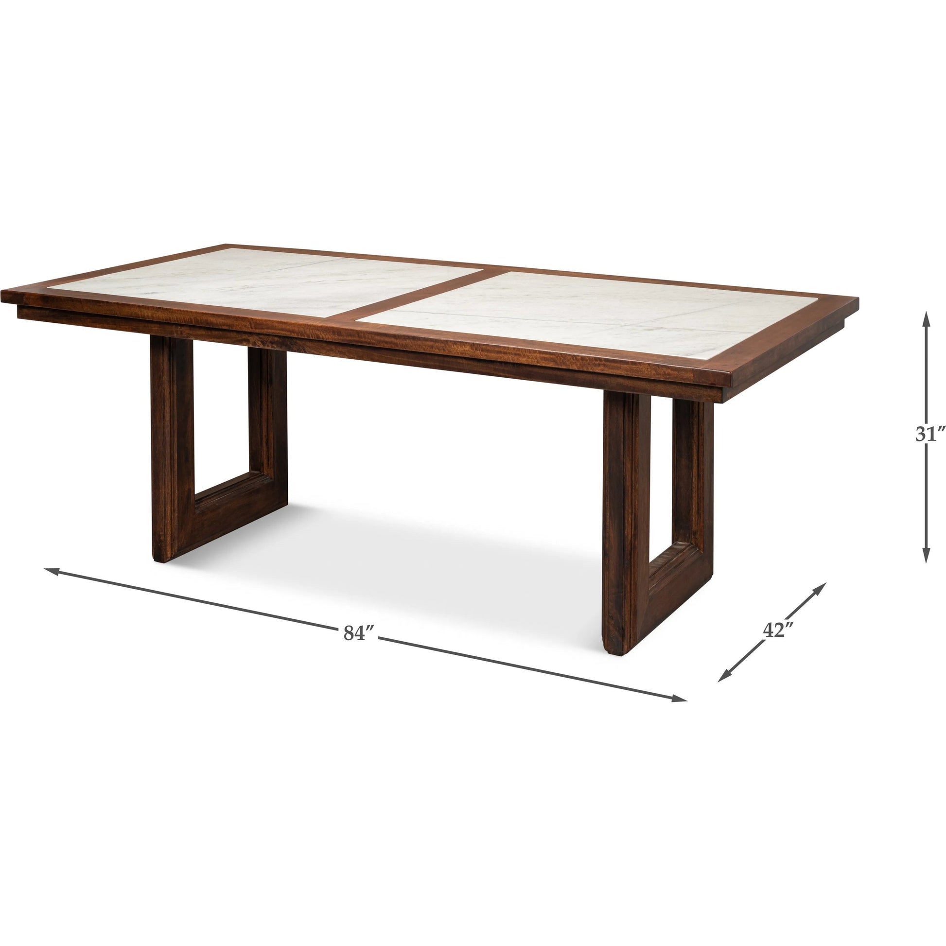 Versatilis Dining Table by Sarreid Ltd. in brown. Made from mango base with marble top in a modern style.