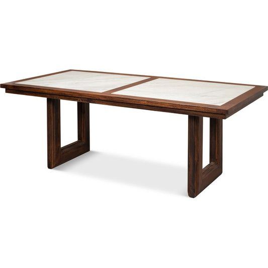 Versatilis Dining Table by Sarreid Ltd. in brown. Made from mango base with marble top in a unique style.