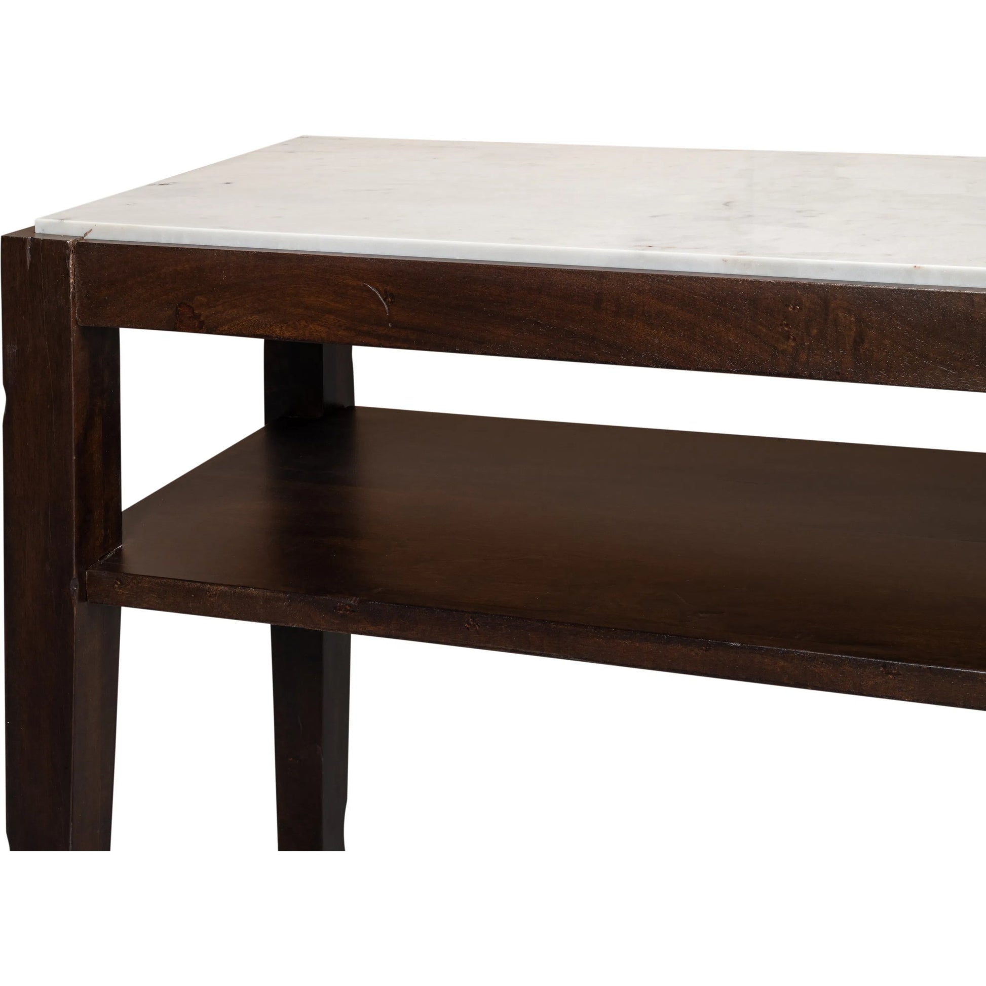 Versatilis Console Table by Sarreid Ltd. in brown. Made from mango base with marble top in a modern style.