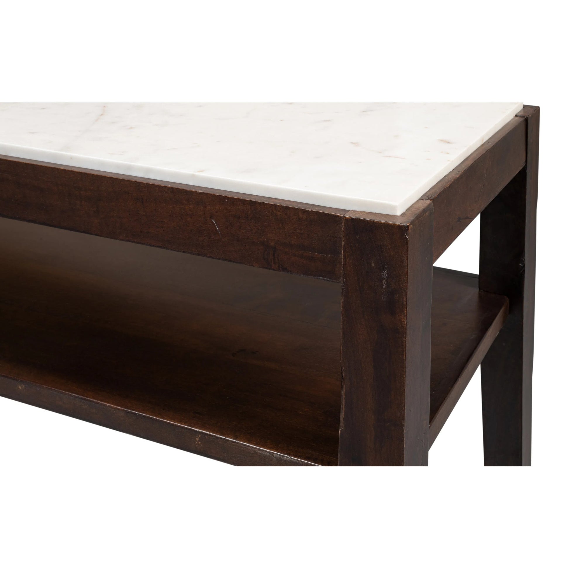 Versatilis Console Table by Sarreid Ltd. in brown. Made from mango base with marble top in a modern style.
