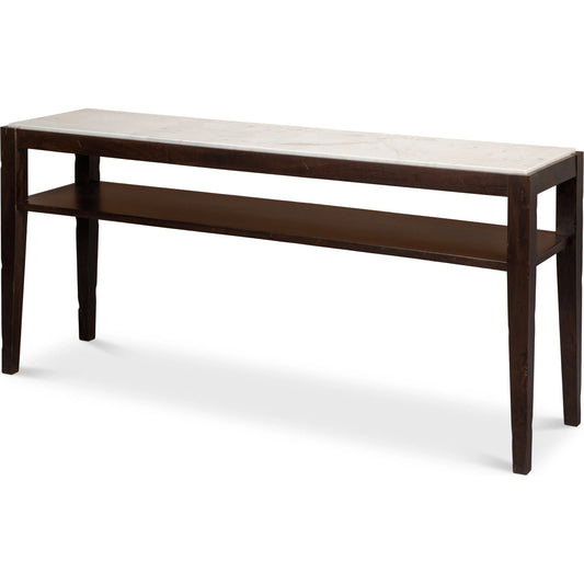 Versatilis Console Table by Sarreid Ltd. in brown. Made from mango base with marble top in a unique style.