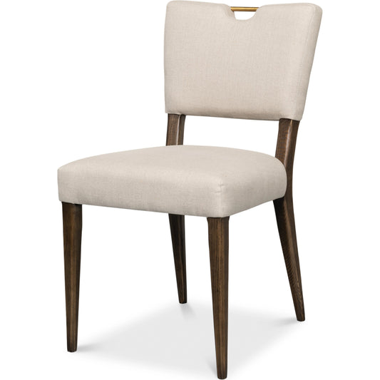 Landon Side Chair by Sarreid Ltd. in beige. Made from 100% linen, ash in a modern style.