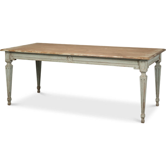 Elise Dining Table by Sarreid Ltd. in sage. Made from pine in a unique style.