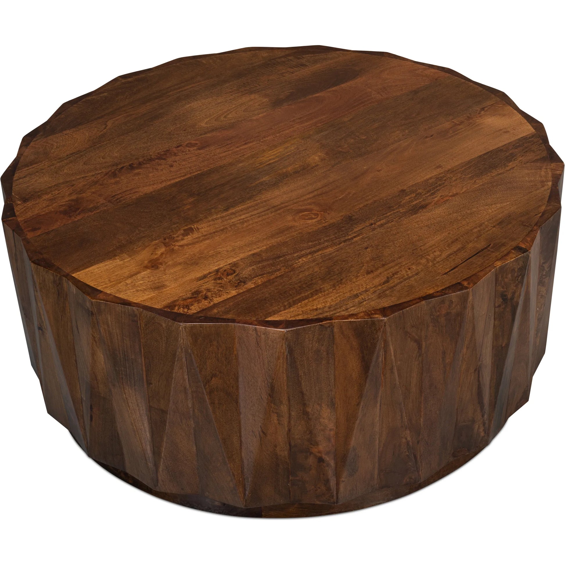 Denali Round Cocktail Table by Sarreid Ltd. in brown. Made from mango wood in a transitional style.