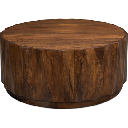 Denali Round Cocktail Table by Sarreid Ltd. in brown. Made from mango wood in a transitional style.