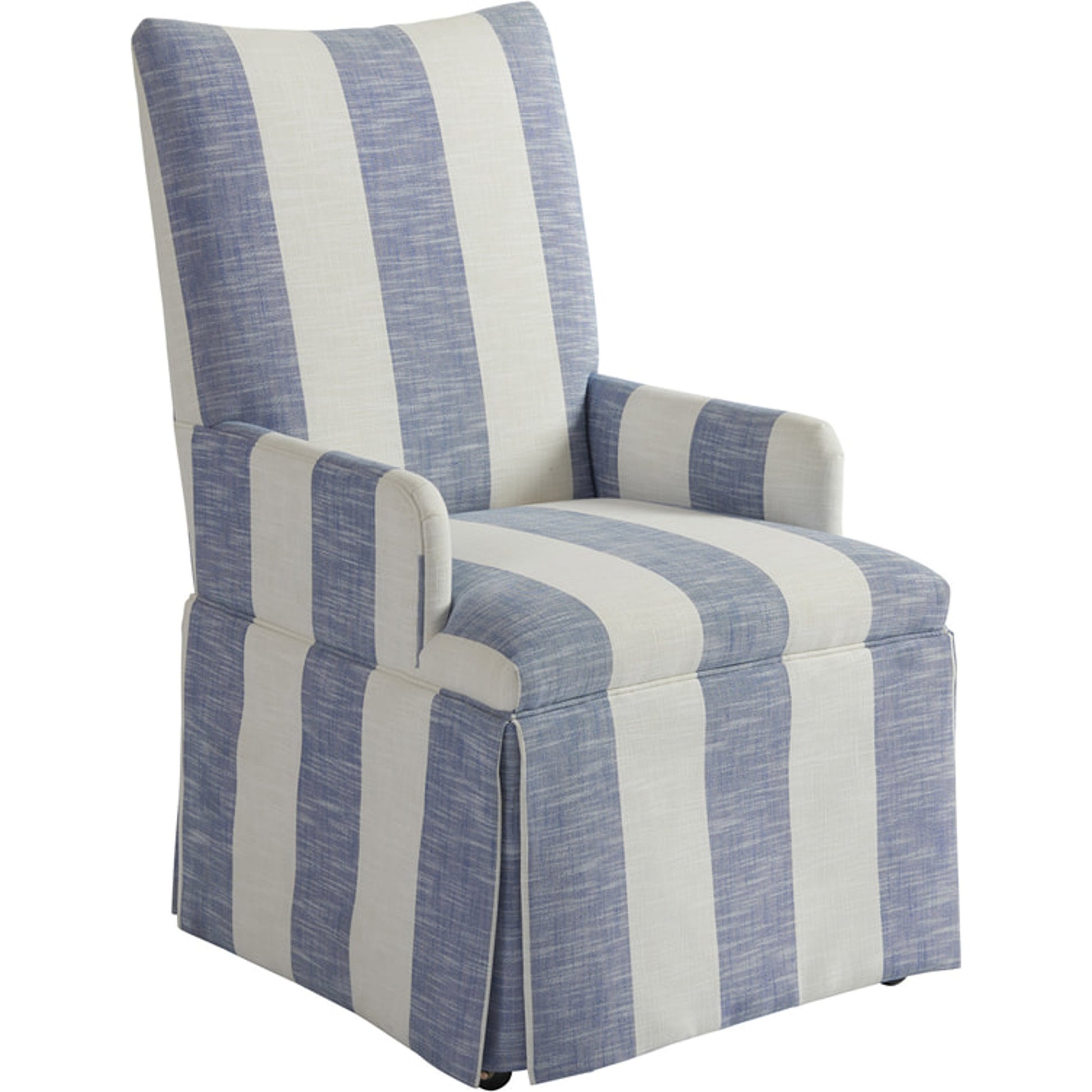 Mackenzie Dining Arm Chair by Barclay Butera in denim stripe. Made from unique in a coastal style.