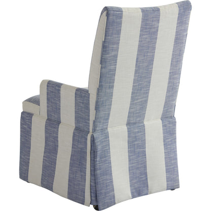 Mackenzie Dining Arm Chair by Barclay Butera in denim stripe. Made from unique in a coastal style.