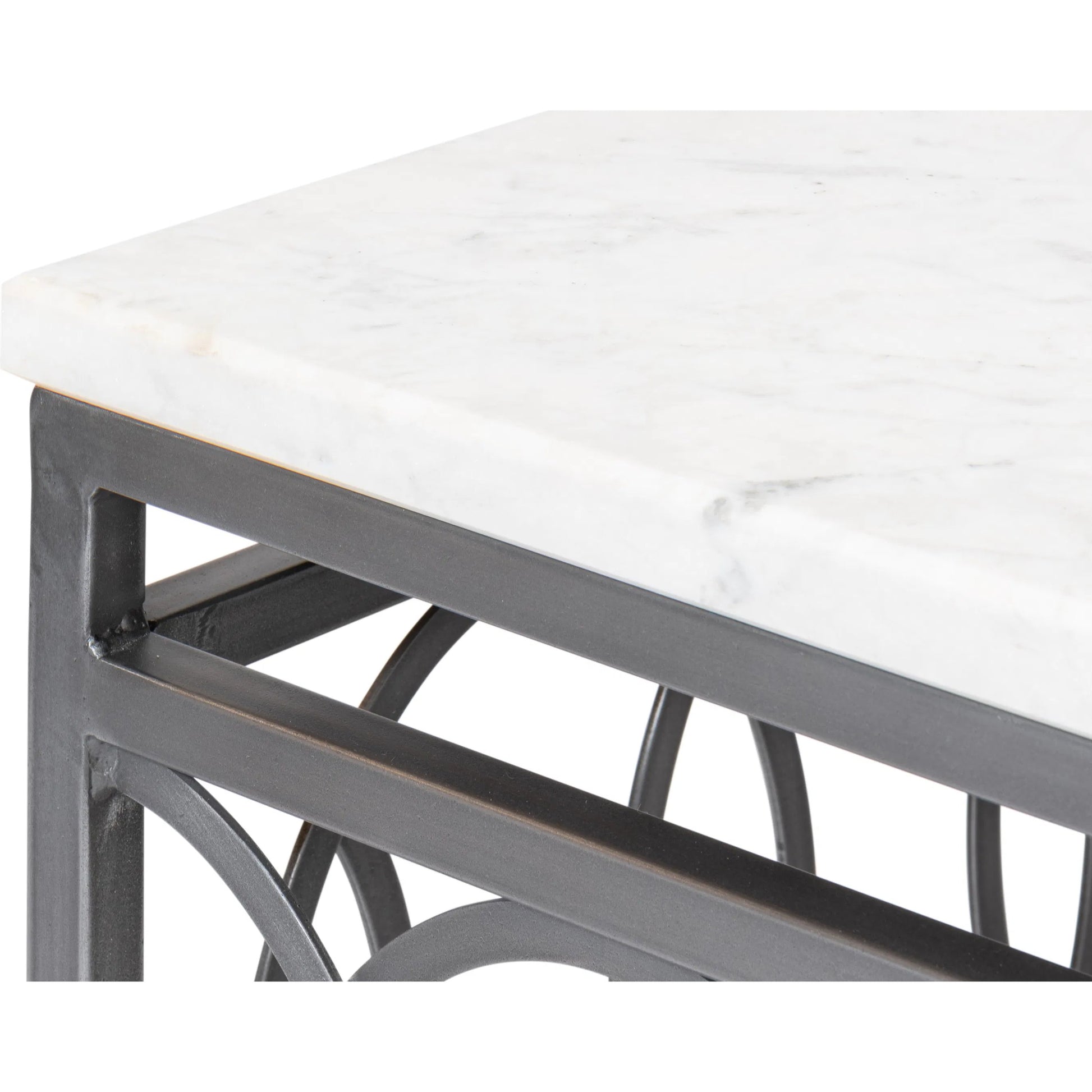 Olympia Square Coffee Table by Sarreid Ltd. in old iron. Made from iron, white banswara marble top in a modern style.