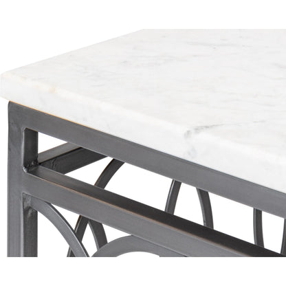 Olympia Square Coffee Table by Sarreid Ltd. in old iron. Made from iron, white banswara marble top in a modern style.