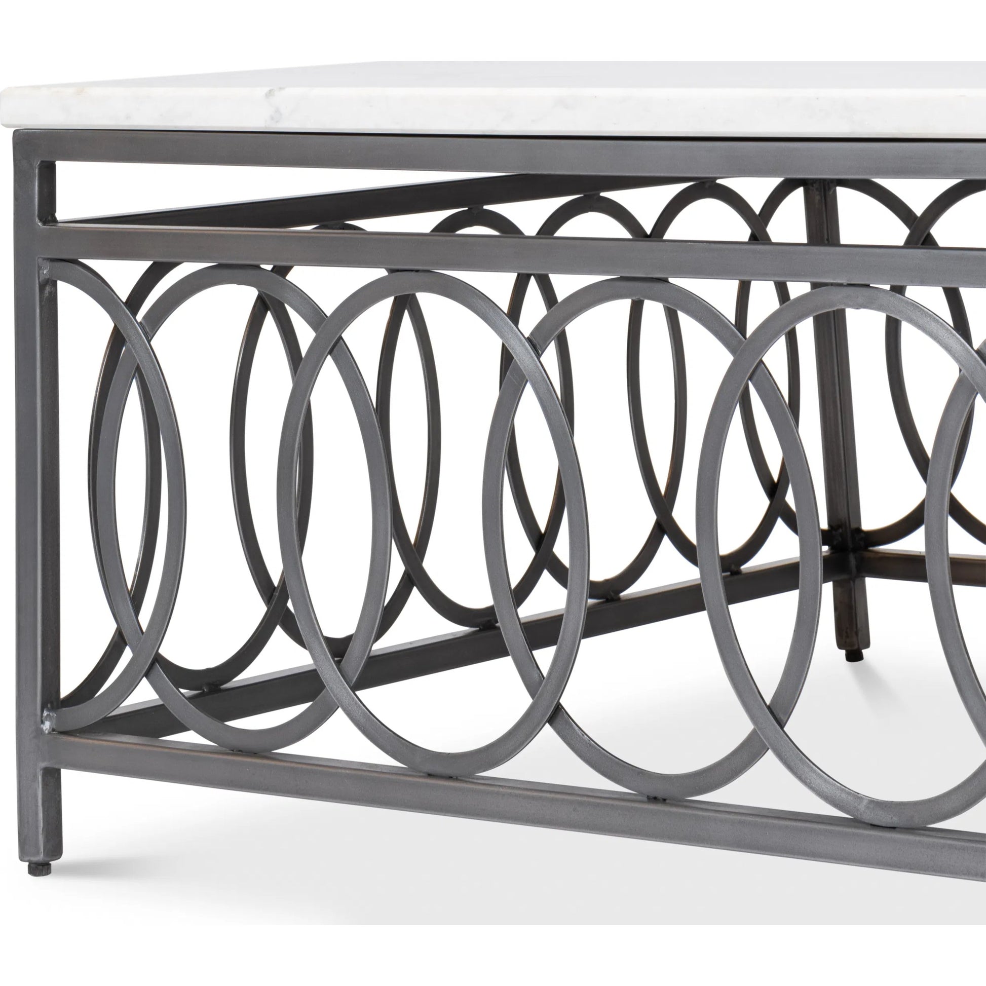Olympia Square Coffee Table by Sarreid Ltd. in old iron. Made from iron, white banswara marble top in a modern style.