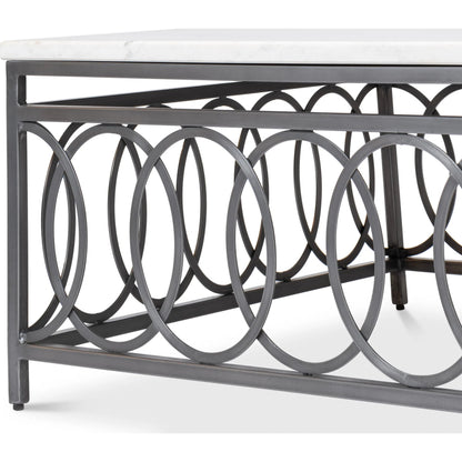 Olympia Square Coffee Table by Sarreid Ltd. in old iron. Made from iron, white banswara marble top in a modern style.