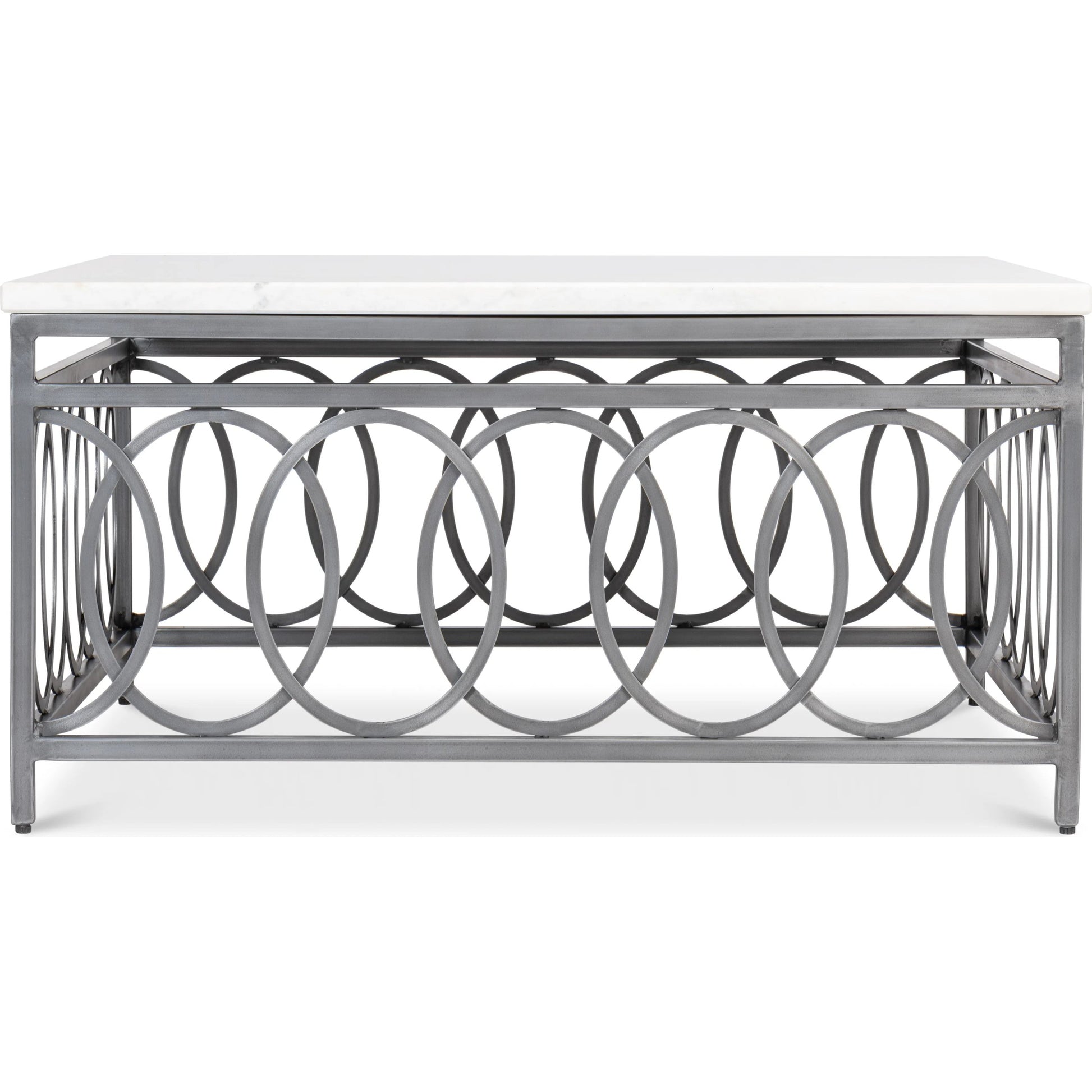 Olympia Square Coffee Table by Sarreid Ltd. in old iron. Made from iron, white banswara marble top in a modern style.