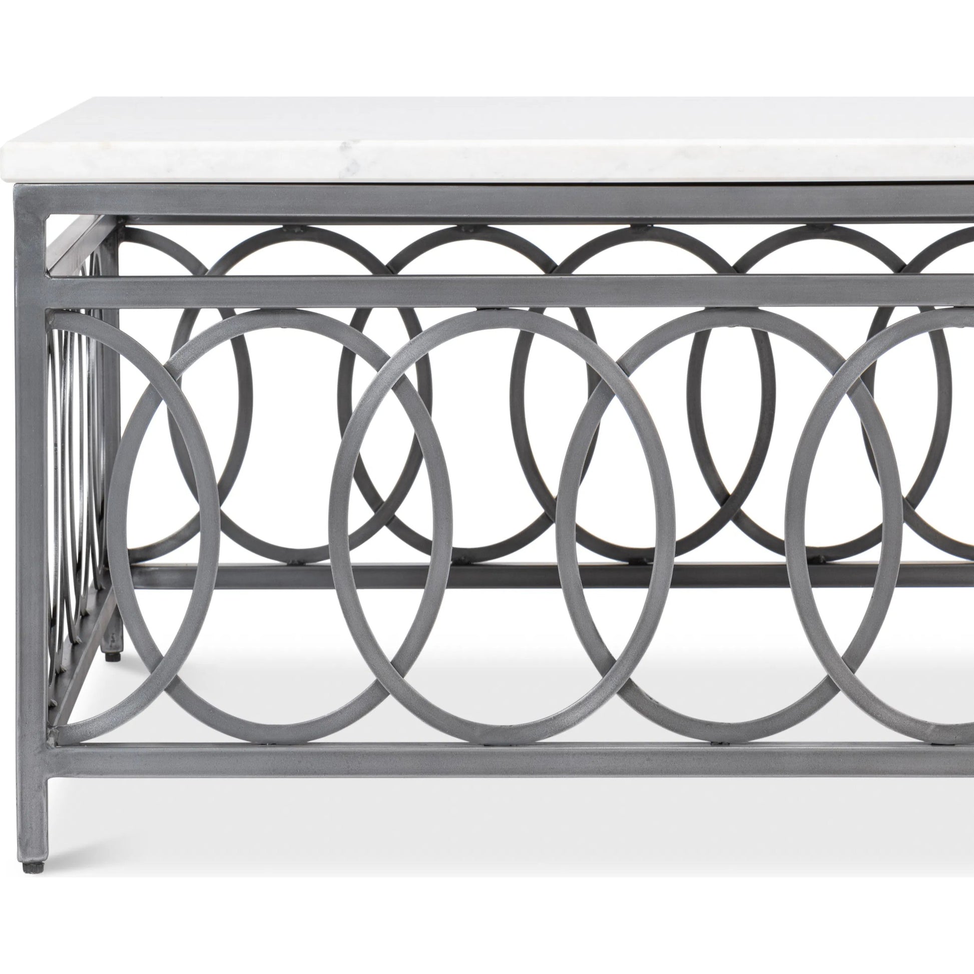 Olympia Square Coffee Table by Sarreid Ltd. in old iron. Made from iron, white banswara marble top in a modern style.