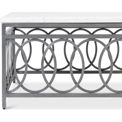 Olympia Square Coffee Table by Sarreid Ltd. in old iron. Made from iron, white banswara marble top in a modern style.