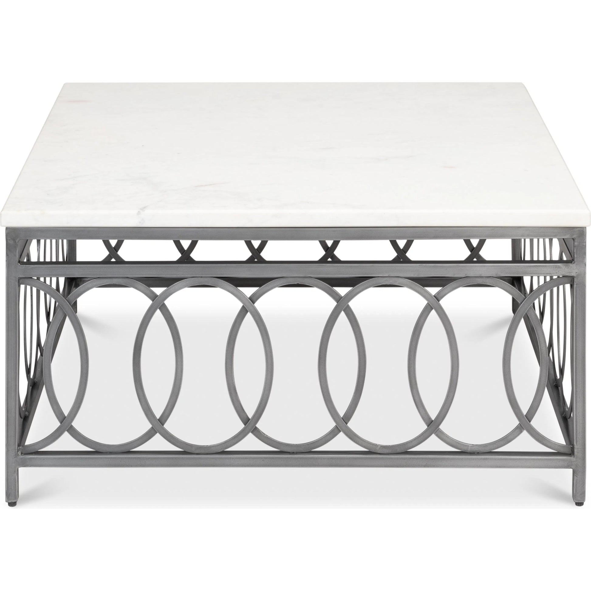 Olympia Square Coffee Table by Sarreid Ltd. in old iron. Made from iron, white banswara marble top in a modern style.