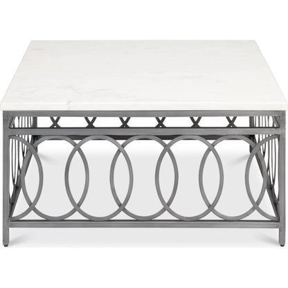 Olympia Square Coffee Table by Sarreid Ltd. in old iron. Made from iron, white banswara marble top in a modern style.