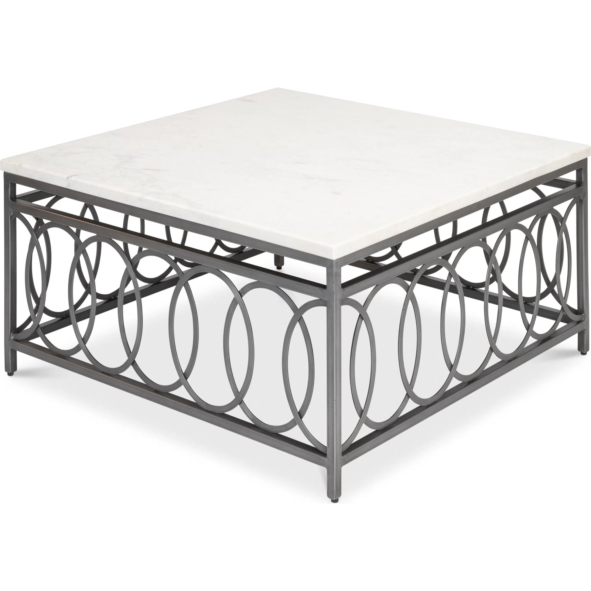Olympia Square Coffee Table by Sarreid Ltd. in old iron. Made from iron, white banswara marble top in a modern style.