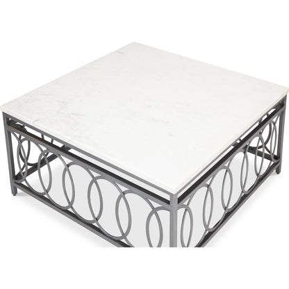 Olympia Square Coffee Table by Sarreid Ltd. in old iron. Made from iron, white banswara marble top in a modern style.