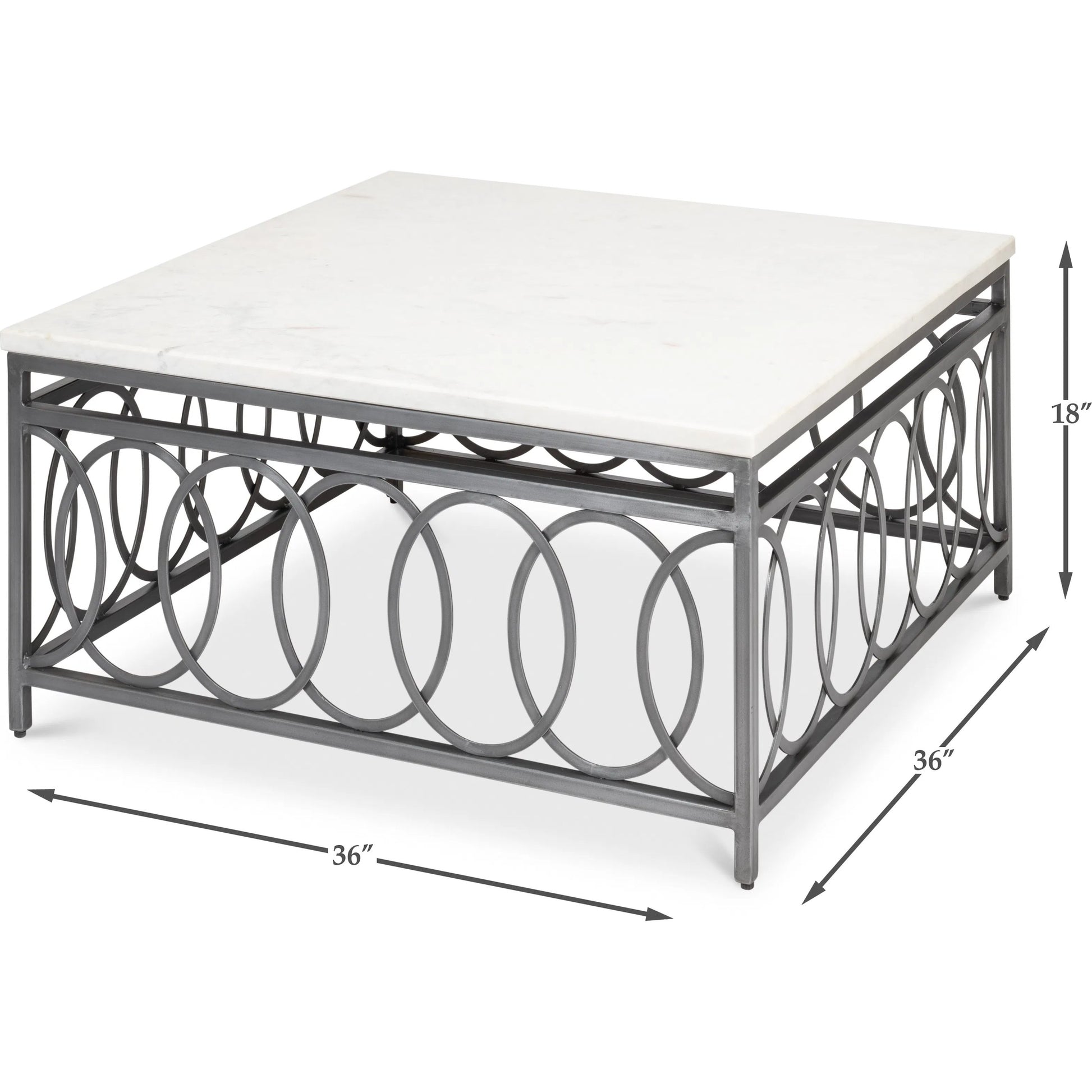 Olympia Square Coffee Table by Sarreid Ltd. in old iron. Made from iron, white banswara marble top in a modern style.