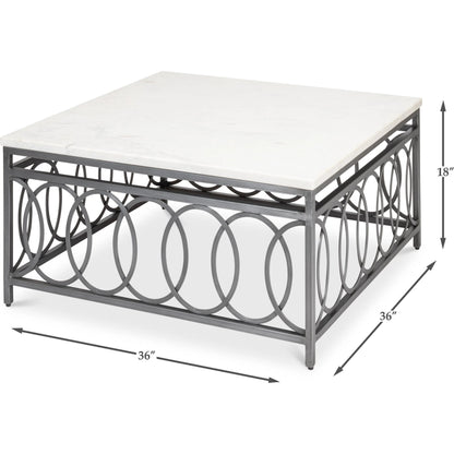 Olympia Square Coffee Table by Sarreid Ltd. in old iron. Made from iron, white banswara marble top in a modern style.